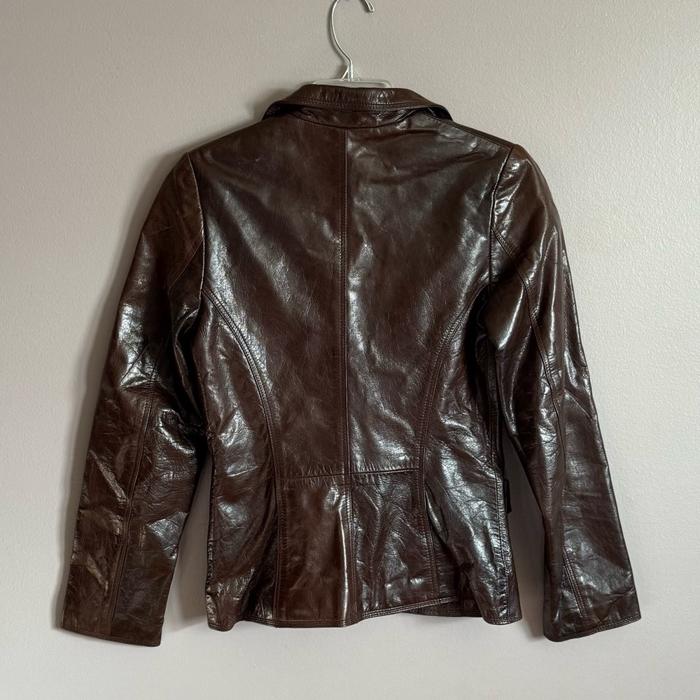 American Base Women's Brown Leather Jacket Button Front Size Small - Picture 4 of 6